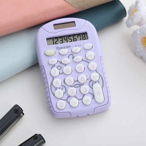 Cartoon Bear Print Pastel 8 Digit Pocket Calculator Coin Cell Powered Polypropylene Compact Handheld Computing Tool For Home Budget Office Routine Expense Accounting.B