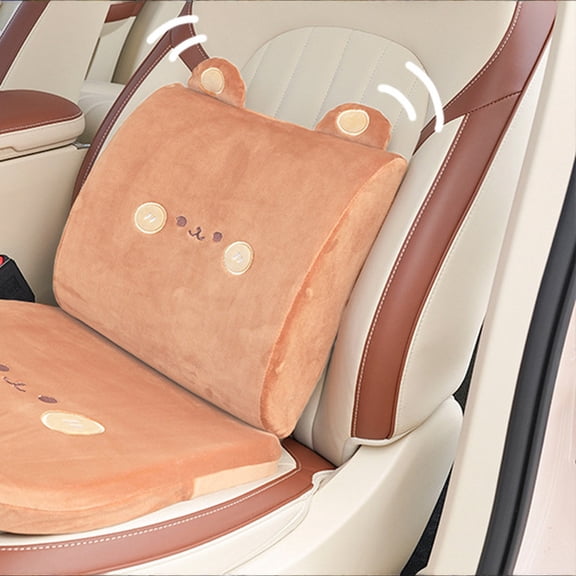 Cartoon Bear Shaped Car Lumbar Support Pillow With Adorable Animal Design, Memory Foam Filled For Natural Lower Back Curve Support, Non-Rubber Durable Material, Universal For