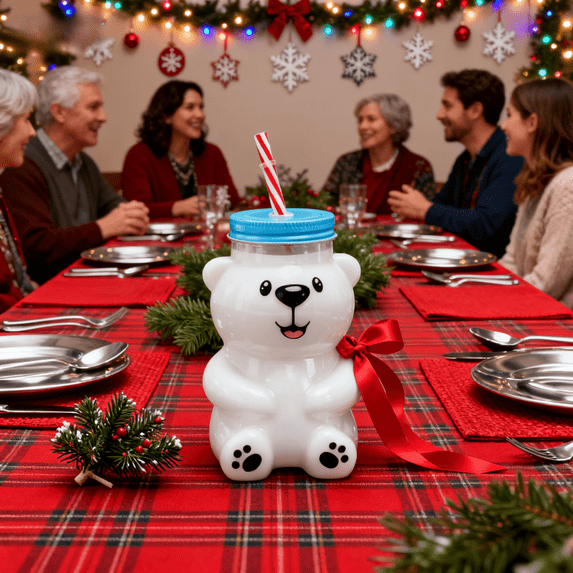 Cartoon Bear Shaped Coffee Mug , Bear Mug, Winter Customized, Home Cup, Temperature Retention Lid, for Hot Beverages Travel, Cute Bear Face Design Xmas Gift for Friends Family | As Shown