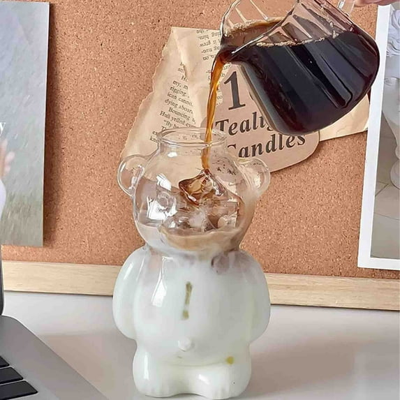 Cartoon Bear Shaped Coffee Mug , Cartoon Bear Shaped Coffee Mug , Glass Cup, Home Drinkware,for Hot Beverages, Cute Animal Design Xmas Gift for Friends Family | Transparent KTFgvq