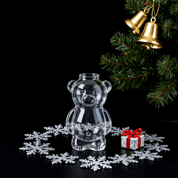 2025 New Bear Cup Glass Mug, Cartoon Bear Shaped Coffee Mug , Winter Cup, Glassware, , no Straw, Cute Home Accessory Xmas Gift for Friends Family | Transparent KTFgvq