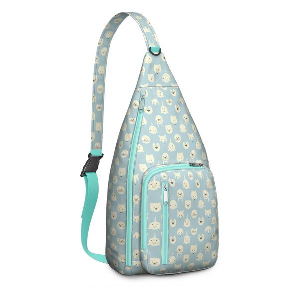 Cartoon Bear Shoulder Bag - Charming Polar Bear Pattern Sling Backpack for Hiking (Winter Scene Design, Adjustable Strap)