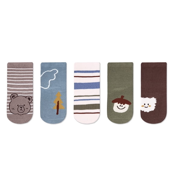 Cartoon Bear Wood Party Baby Socks Comfortable Cotton Baby Socks Boys Girls Cotton Socks 5-Pairs Graphic