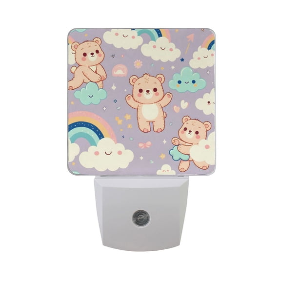Cartoon Bear and Cloud Rainbow Night Light 2 Pack LED Nightlight Plug into Wall Dusk to Dawn Sensor Soft White