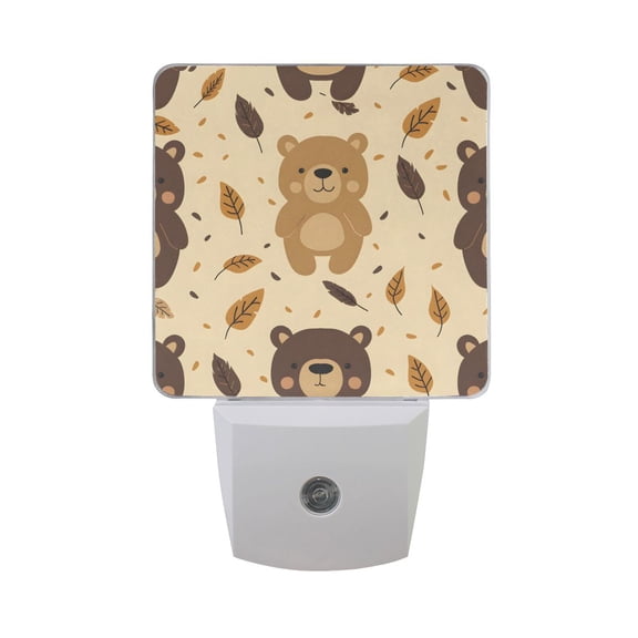 Cartoon Bear with Leaf Night Light 2 Pack LED Nightlight Plug into Wall Dusk to Dawn Sensor Soft White