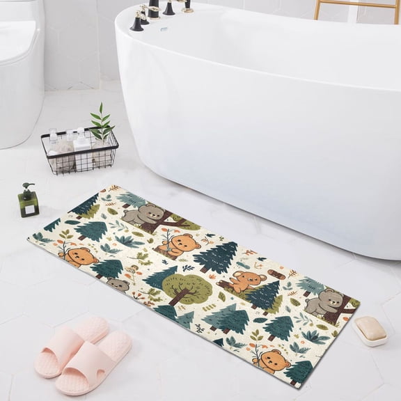 Cartoon Bear with Tree Bath Mat 39x20 Non-Slip Bathroom Rugs Absorbent Soft Plush Quick Dry for Tub Shower Kitchen Home Decor