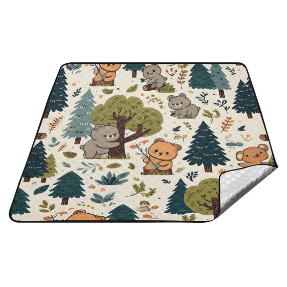 Cartoon Bear with Tree Picnic Blankets Extra Large 78"x78" Beach Blanket Waterproof Sandproof Outdoor Mat for Camping Travel Park