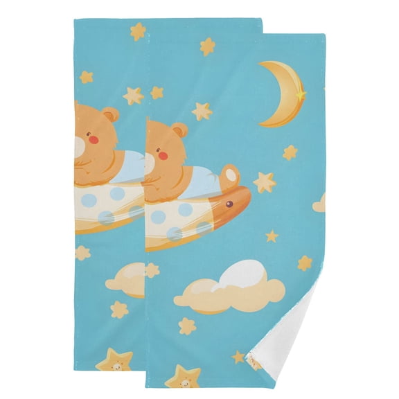 Cartoon Bears Ballon Stars Clouds Moon Hand Towel Absorbent Bath Towels for Bathroom Sports Gym 28" x 14" Set of 2