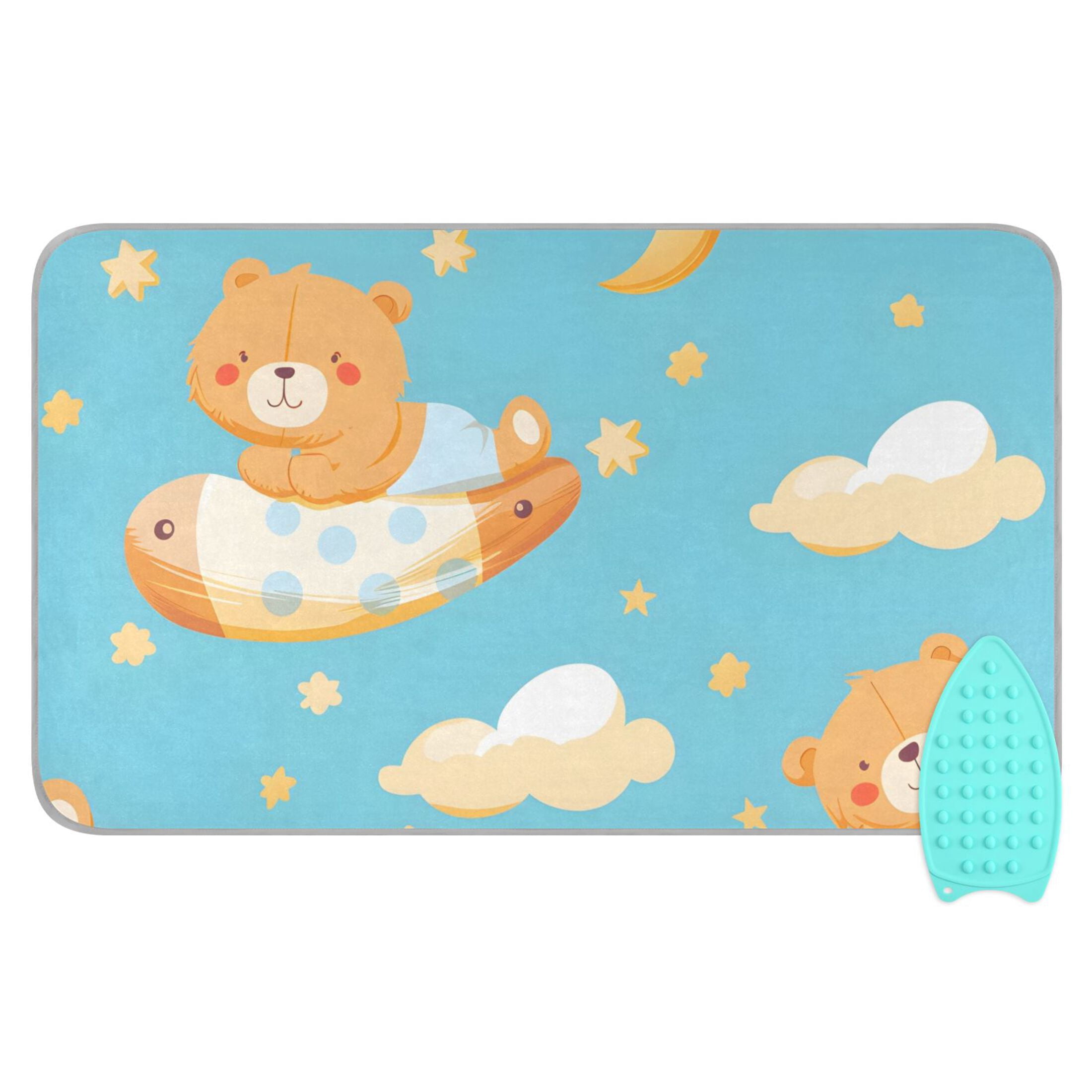Cartoon Bears Ballon Stars Clouds Moon Ironing Mat Blanket Portable Travel Ironing Pad Heat Resistant Pad 47.2" x 27.6”