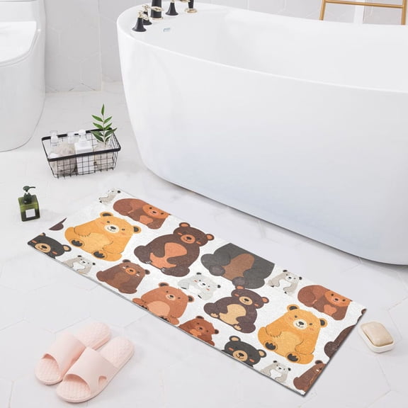 Cartoon Bears Family Bath Mat 39x20 Non-Slip Bathroom Rugs Absorbent Soft Plush Quick Dry for Tub Shower Kitchen Home Decor