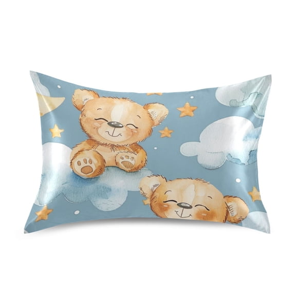 Cartoon Bears Moon Stars Clouds Satin Pillowcase Envelope Design Pillow Covers 1 Pack Standard Size 20" x 26"