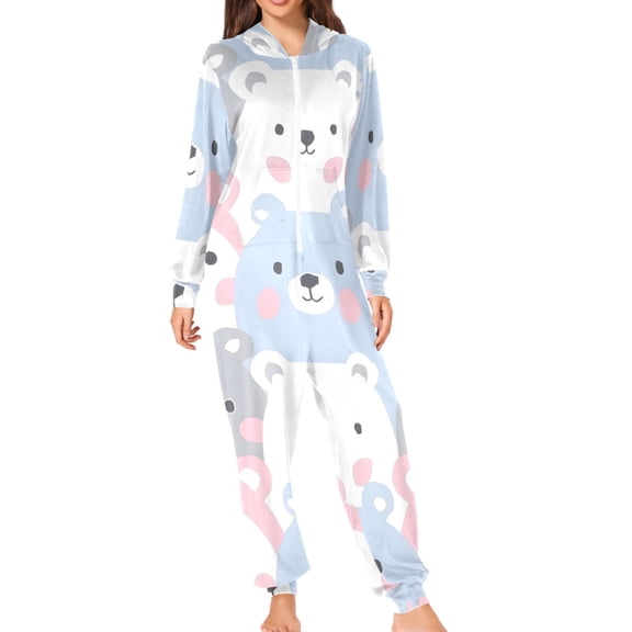Cartoon Bears in Different Colors Adult's Hoodie Onesie Jumpsuit One-Piece Pajamas with Zipper Unisex for Holiday M