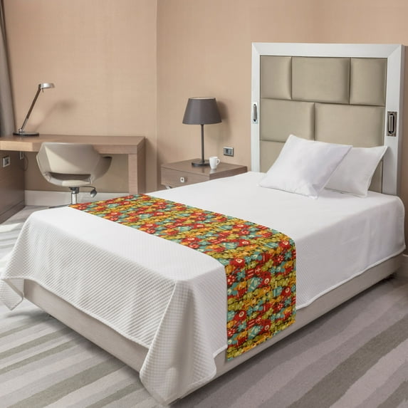 Cartoon Bed Runner, Colorful Robot Monsters Sci Fi Style Retro Game Cyborg Fantasy Alien Pattern, Decorative Accent Bedding Scarf for Hotels Homes and Guestrooms, Twin, Multicolor, by Ambesonne