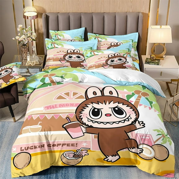 Cartoon Bedding 3-Piece Set Duvet Cover, Pattern Printed Boy Girl Teen Bedroom Bedding Set 3-Piece Comforter Cover Soft Microfiber