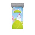 thumbnail image 1 of Cartoon Bedding Set with Sheet & Covers, Fantasy Castle on Top of the Hills and Hot Air Balloon in Sunny Sky Day Kids Art, Printed Bedroom Decor 2 Shams, 4 Sizes, Multicolor, by Ambesonne, 1 of 3