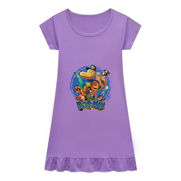 Cartoon Bedtime Dress for Girls Dog Man Nightgown Short Sleeve Kids Pajamas