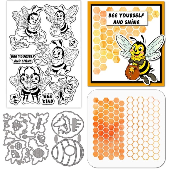 Cartoon Bee Clear Silicone Stamp Metal Cute Insects Cutting Die Cuts Flower Paint Craft Stencils for Card Making Scrapbooking Craft DIY Embossing