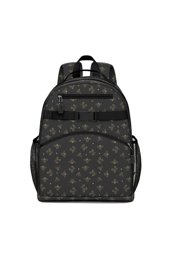 Cartoon Bee Pattern Students Backpack Featuring Honeybee Lover Print, Bumble Bee Design, and Artistic Honeycomb Pattern