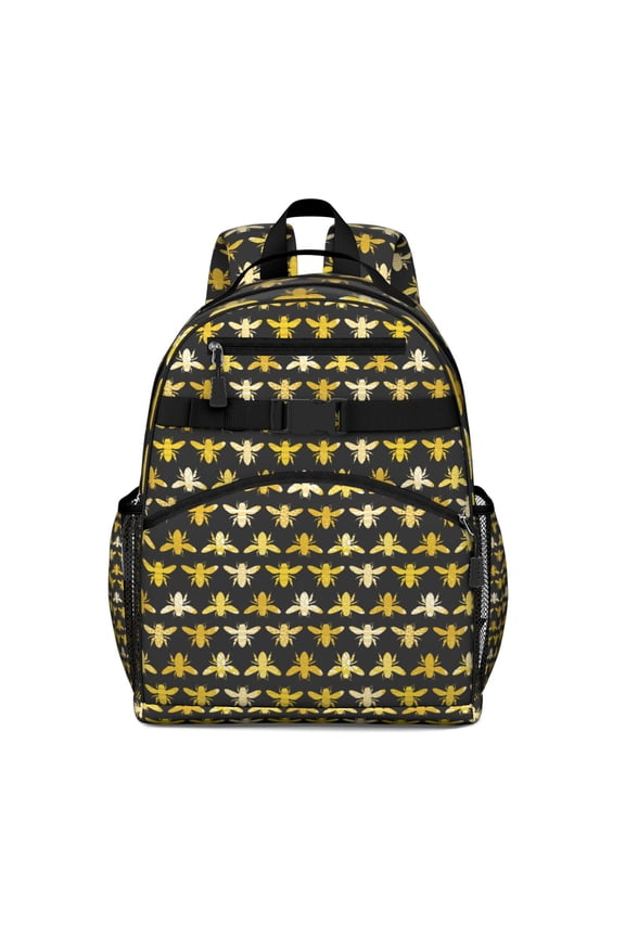 Cartoon Bee Pattern Students Backpack Featuring Honeybee Lover Print, Bumble Bee Design, and Artistic Honeycomb Pattern