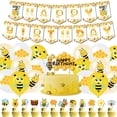 thumbnail image 1 of Cartoon Bee Theme Birthday Party Decoration Supplies Honey Bee Balloons Cake Topper Happy Birthday Banner Set, 1 of 6
