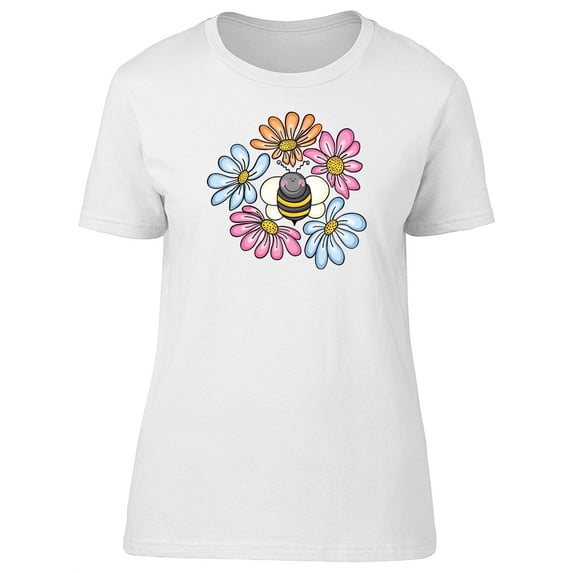 Cartoon Bee With Flowers T-Shirt Women -Image by Shutterstock, Female x-Large