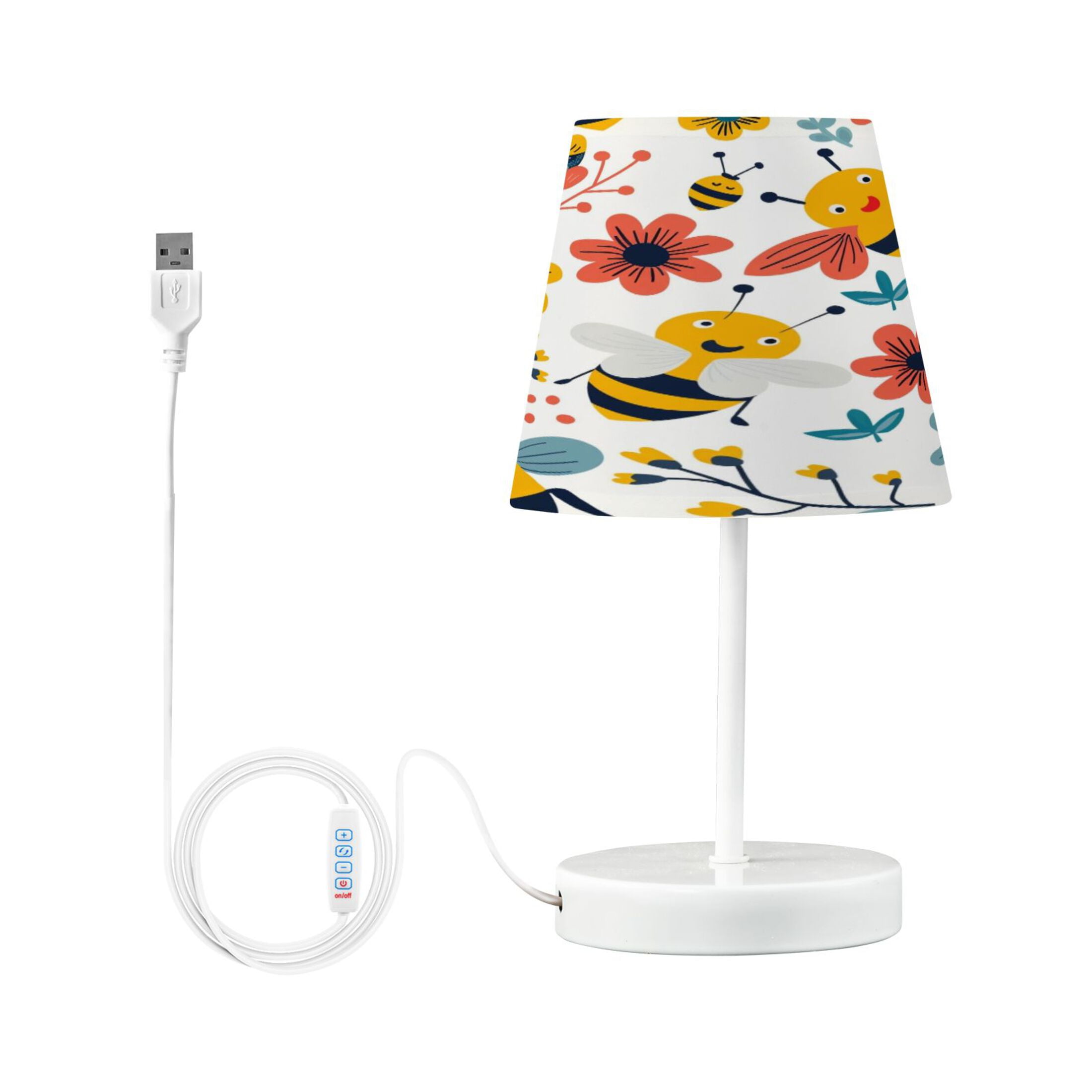Cartoon Bee with Plants Desk Lamp LED Table Nightstand Lamps with 3 Color Temperatures for Home Bedroom Living Room Decor 8x12