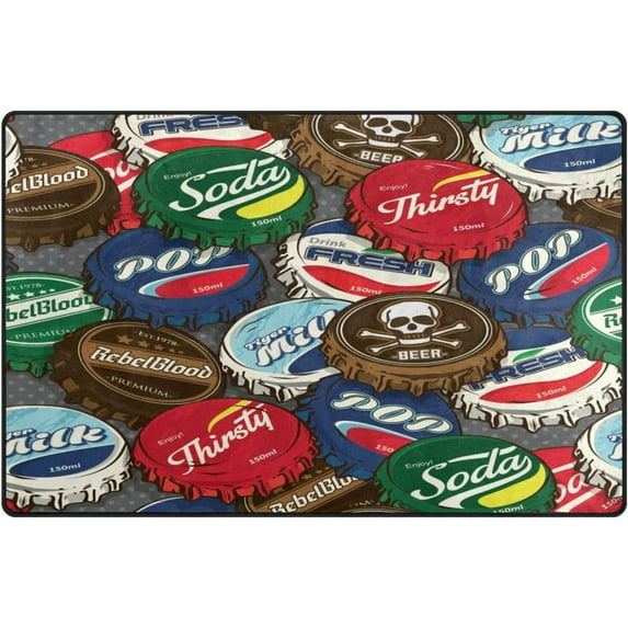 Cartoon Beer Bottle Caps Area Rugs Colorful Large Non-Slip Floor Matative Carpets Doormat for Kitchen Living Dining Dorm Playing Room Bedroom 60 x 39inch Home Decor