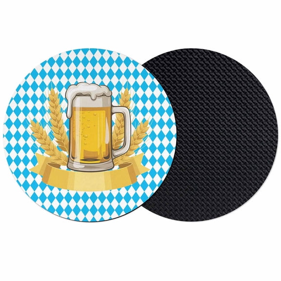 Cartoon Beer Coasters Set of 2, Absorbent Coasters for Drinks, Funny Wheat Abstract Blue White Plaid Coaster for Desk Coffee Table Protection, Home Decor House Warming Gifts 4"