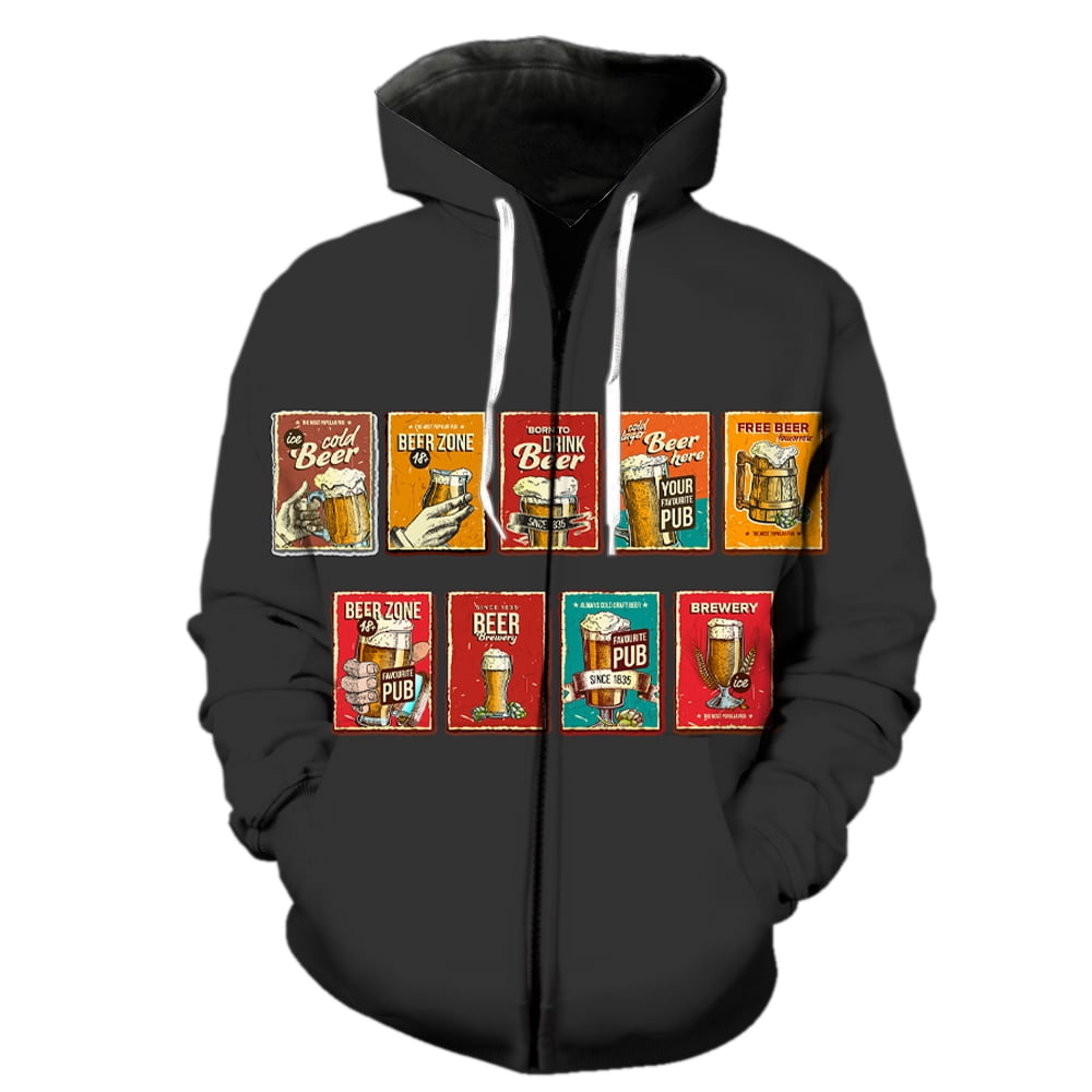 Cartoon Beer Festival Men's Zipper Hoodie 2024 Hot Sale Harajuku 3D
