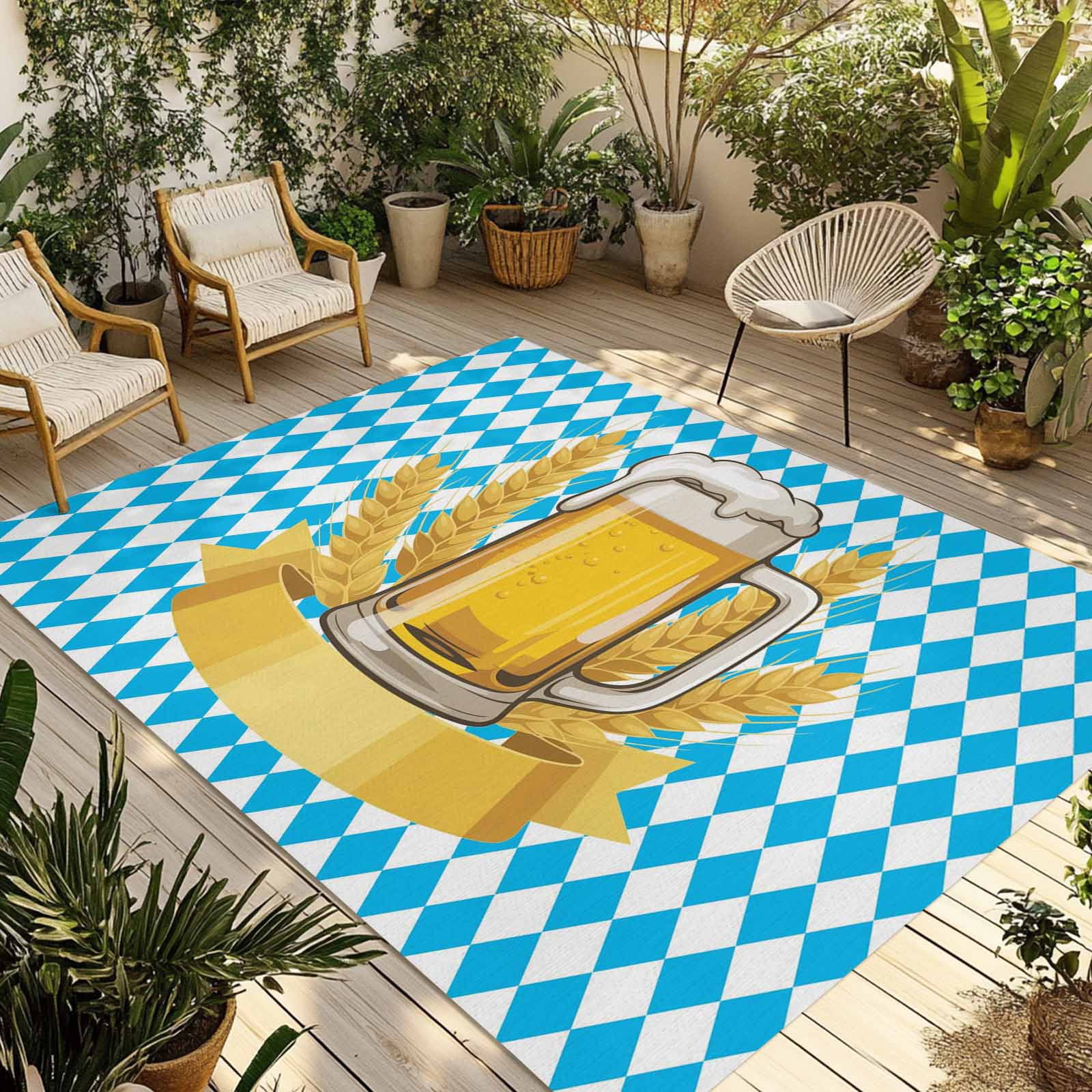Cartoon Beer Outdoor Rug 4x6 Ft - Reversible Patio Rug Outdoor Camping ...
