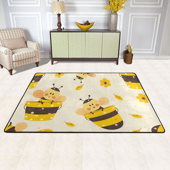 Cartoon Bees Honey Area Rug Washable 72 x 48 Floor Carpet Mat Non Slip for Bedroom Living Room Kids Room Home Decor