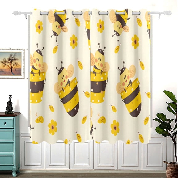 Cartoon Bees Honey Blackout Curtain Panels 63x55in Drapes Privacy Assured for Living room Bedroom Bathroom 2 panels set