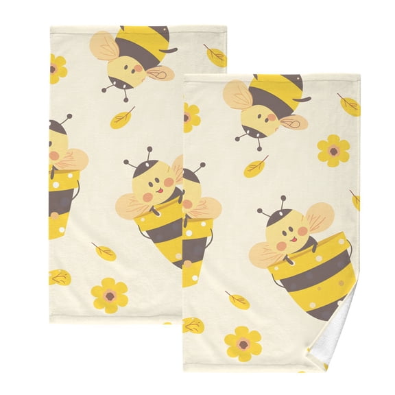 Cartoon Bees Honey Hand Towel Bath Towels Face Towels Cotton Absorbent for Home Hotel Spa Swimming Yoga Sports Decorative Towel Set of 2