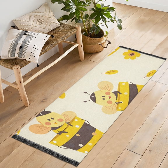 Cartoon Bees Honey Runner Rug Machine Washable Area Rugs Carpet Non Slip Entryway Mat for Bedroom Entryway Front Door