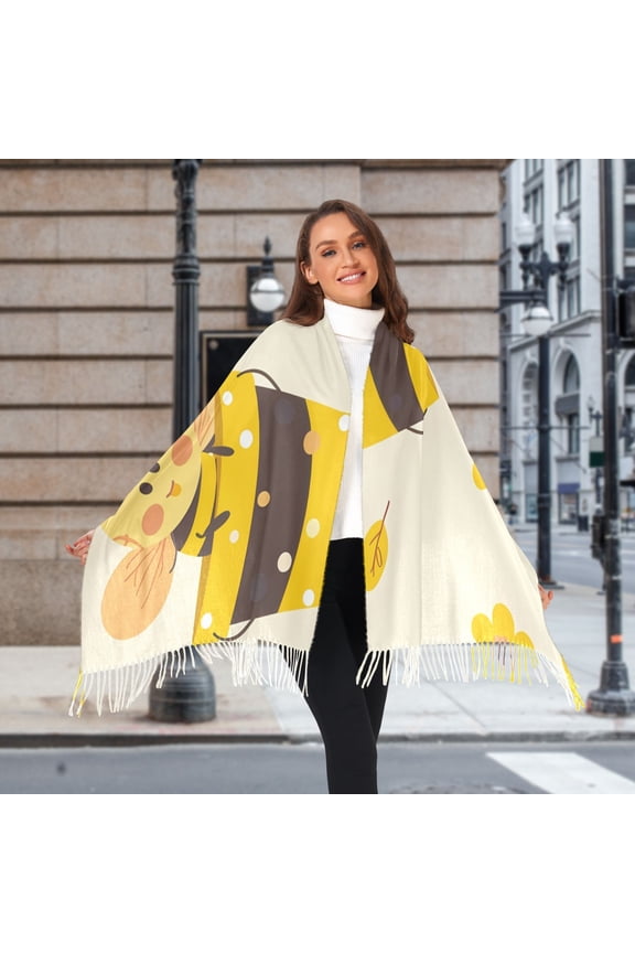Cartoon Bees Honey Winter Scarf for Women Fashion Warm Long Soft Blanket Scarves Gifts