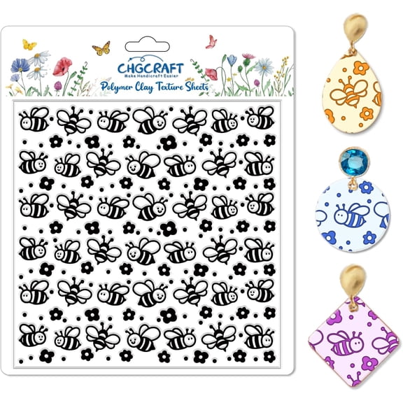 Cartoon Bees Pattern Polymer Clay Texture Sheet Seamless Flowers Pattern Silicone Texture Mat for Polymer Clay Making Earrings Jewelry DIY Crafts 5.5  5.5 Inch colorful