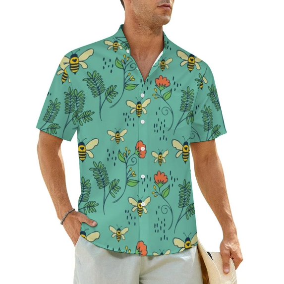 Cartoon Bees Print Casual Shirt Cute Funny Bears Elegant Hawaiian Shirts Mens Short Sleeve