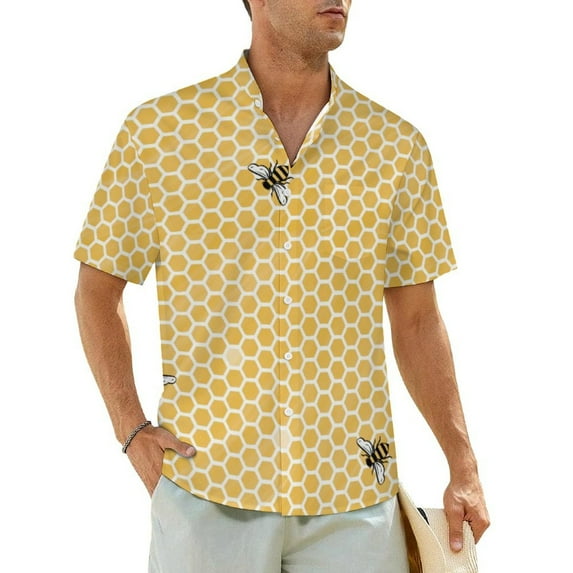 Cartoon Bees Print Casual Shirt Cute Funny Bears Elegant Hawaiian Shirts Mens Short Sleeve