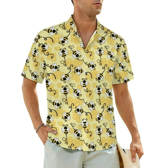 Cartoon Bees Print Casual Shirt Cute Funny Bears Elegant Hawaiian Shirts Mens Short Sleeve