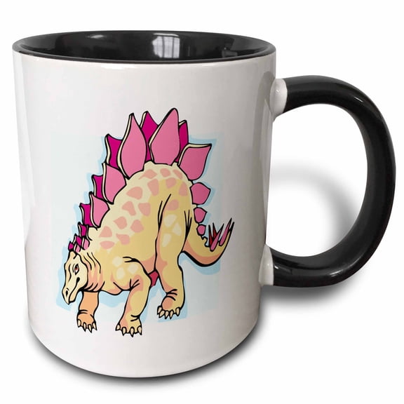 3drose, Cartoon Beige N Pink Dinosaur, 11oz Two-tone Black Mug