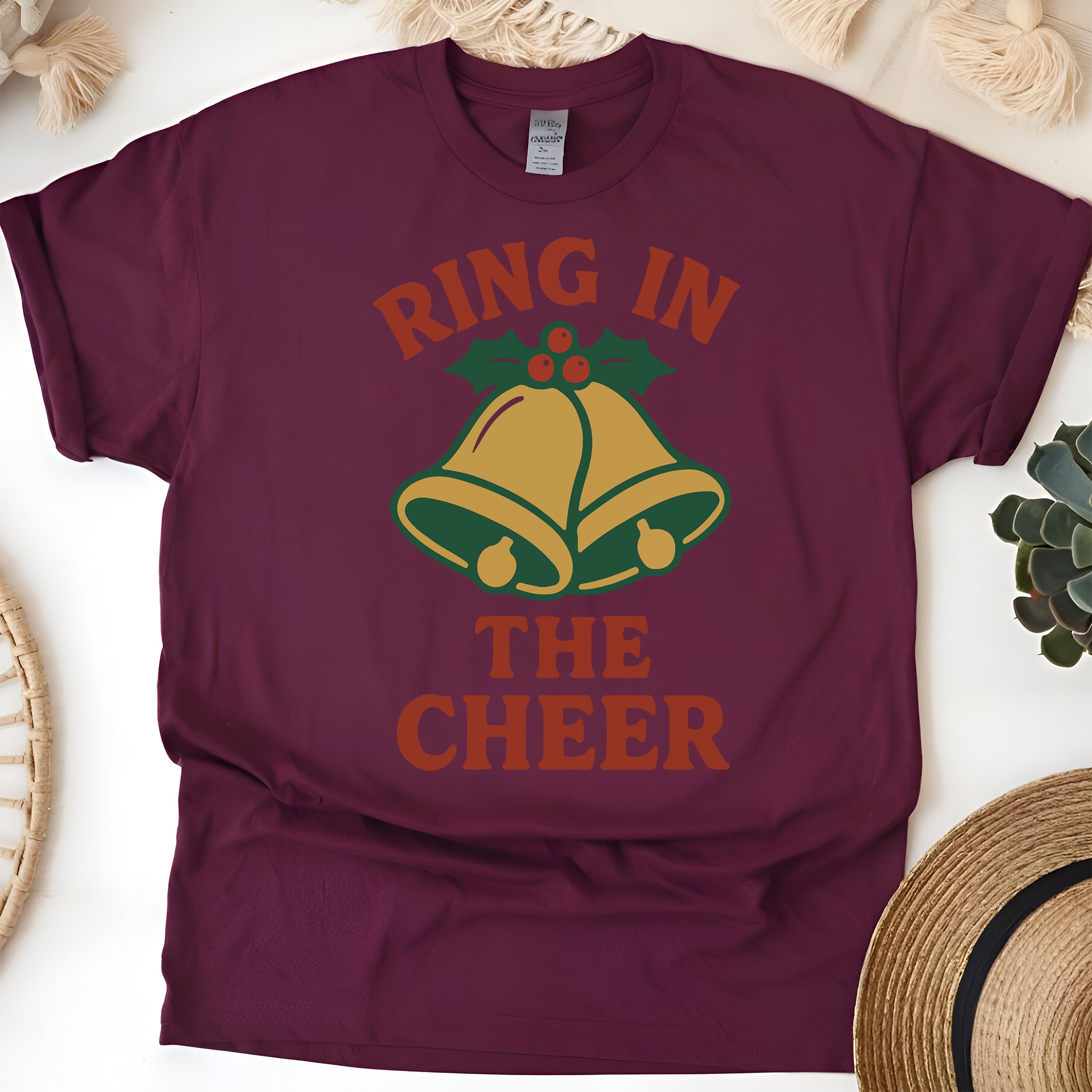 Cartoon Bells T-Shirt with Ring In The Cheer Graphic, Maroon, Size XL ...