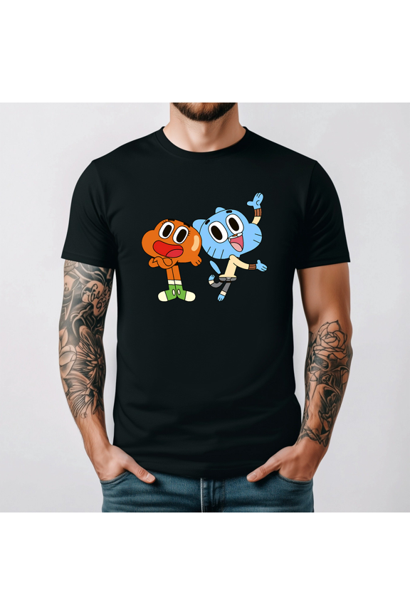 Cartoon Best Friends Blue and Pink Graphic T-shirt Retro Animation Top,for unisex up to 5XL