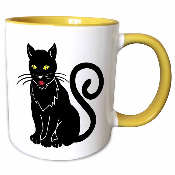 3drose, Cartoon Big Black Cat, 11oz Two-tone Yellow Mug