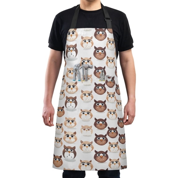 Cartoon Big Eye Owls Kitchen Apron with 2 Pockets Adjustable waterproof Cooking Aprons for Women Men Chef