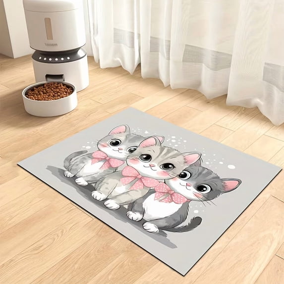 Cartoon Big-Eyed Cat Diatomaceous Earth Pet Mat - Waterproof Non-Slip Food & Dining Mat - For Dogs & Cats - Size B (60X40 Inch) & L (70X50 Inch) Indoor Use