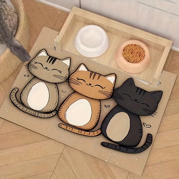 Cartoon Big-Eyed Cat Silica Gel Pet Mats - Waterproof & Non-Slip, Food-Grade, Easy To Clean - For Dogs, Cats Indoor Pet Feeding & Daily Use, Sizes C/L