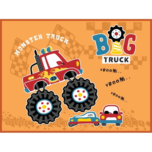 Cartoon Big Truck Vroom Vroom Monster Truck Birthday Edible Icing Image Cake Topper, by Tnct.