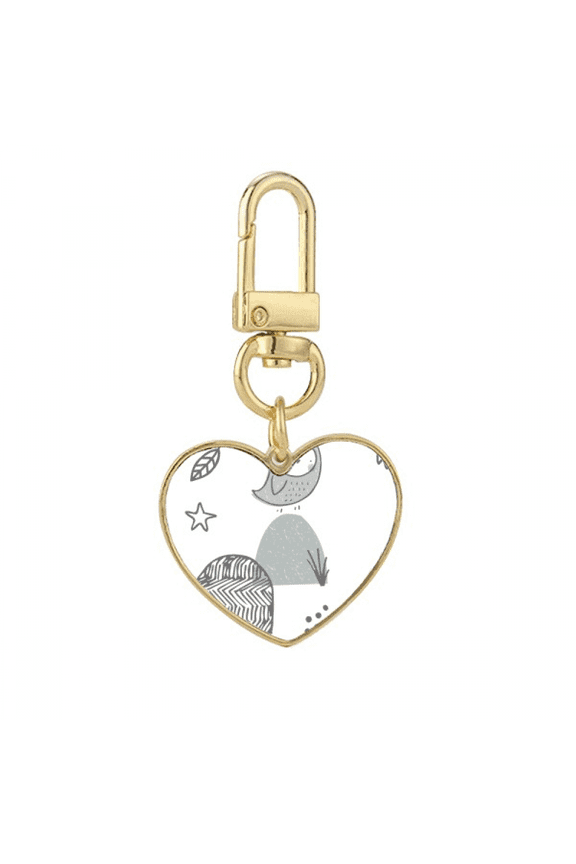 Cartoon Bird Cage Grass Nordic Pattern Gold Heart Keychain Metal Keyring Holder
