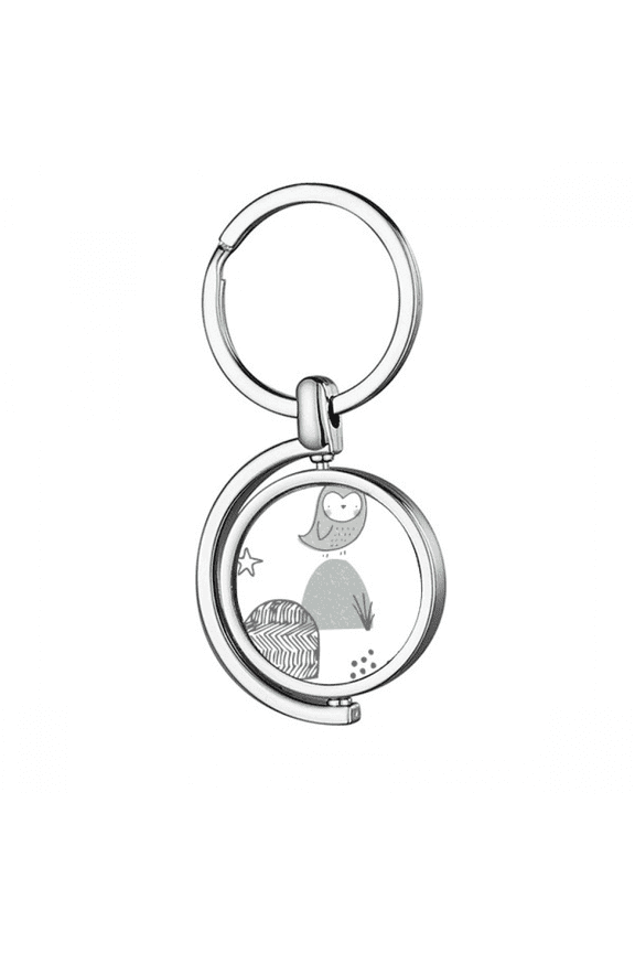 Cartoon Bird Cage Grass Nordic Pattern Rotating Keychain Metal Keyring Holder