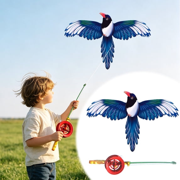 Cartoon Bird Kite Set with Telescopic Fishing Rod, Parrot Eagle Pattern Mini Handheld Flying Kite Kit, Lightweight Portable Animal Flying Kite Pack for Backyard Outdoor Beach Leisure Activity